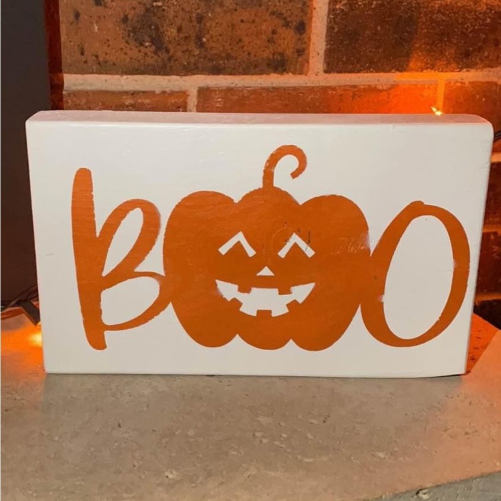Handmade Halloween Decor Wood Sign Pumpkin Boo